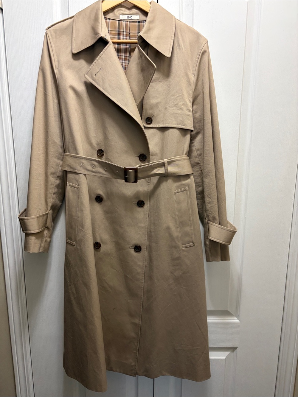 Uniqlo C Tan Double-Breasted Trench Coat with Belt size L